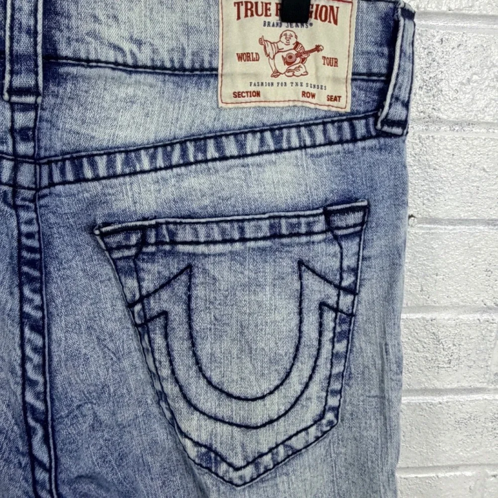 True Religion Rocco Relaxed Skinny Jeans Mend 33 Blue Acid Wash Denim
